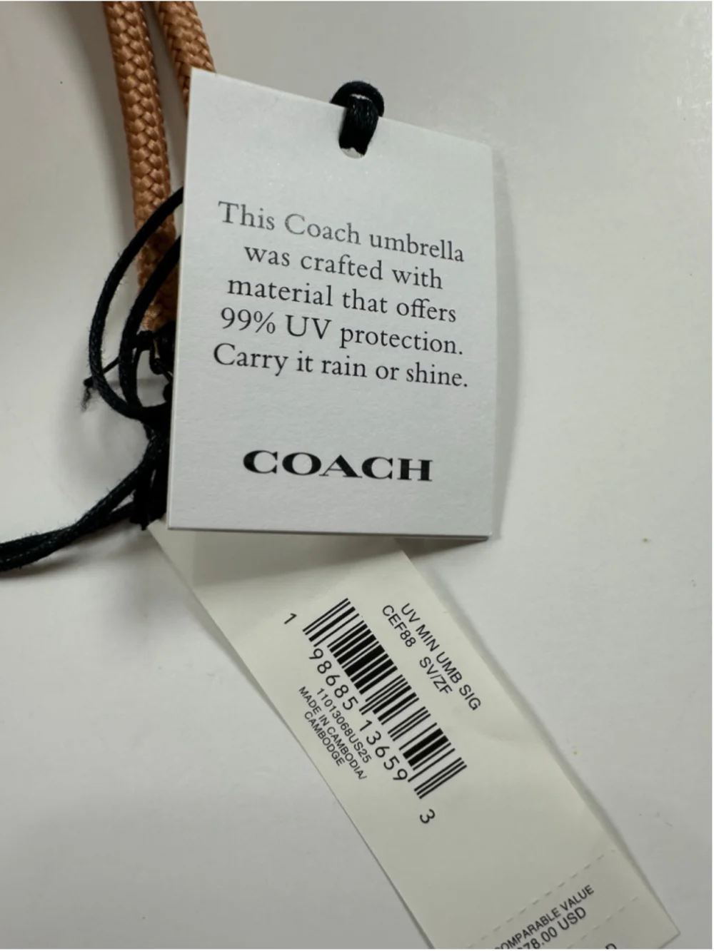Coach CEF88 Pink Tan Signature UV Mini Umbrella 99% UV Protection Compact - Picture 9 of 9